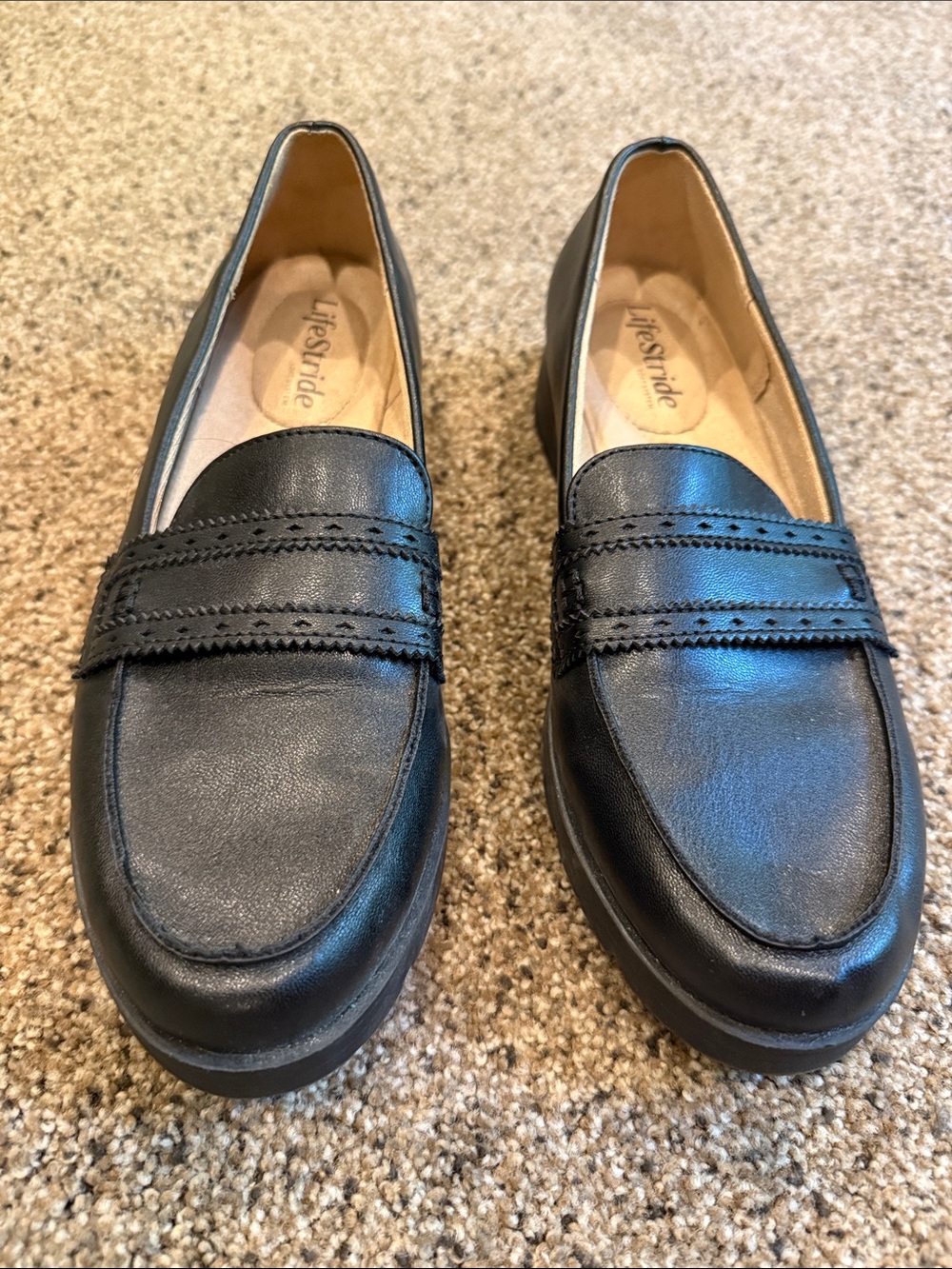 Life Stride Black Leather Slip-On Loafers
